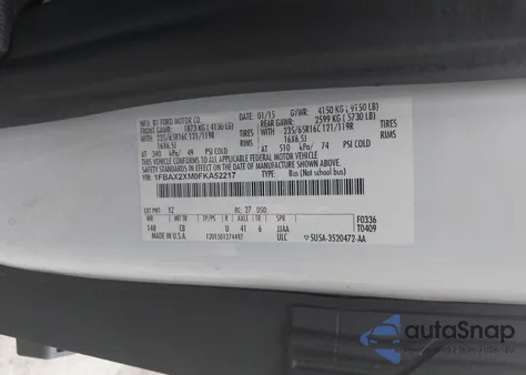 2015 Ford Transit-350 Xl z USA, uszkodzony, nr VIN 1FBAX2XM0FKA52217